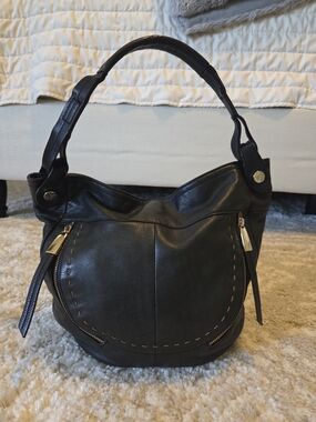 b. makowsky Black Leather Hobo with Gold Hardware